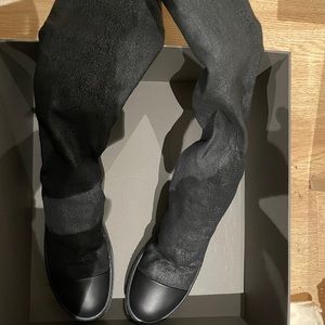 Rick Owens black leather stocking mainline sock ramones high boots